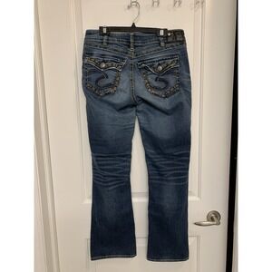 Silver Jeans Suki Flap Mid Silm Bootcut 31x31 Embroidered Distressed Whiskering